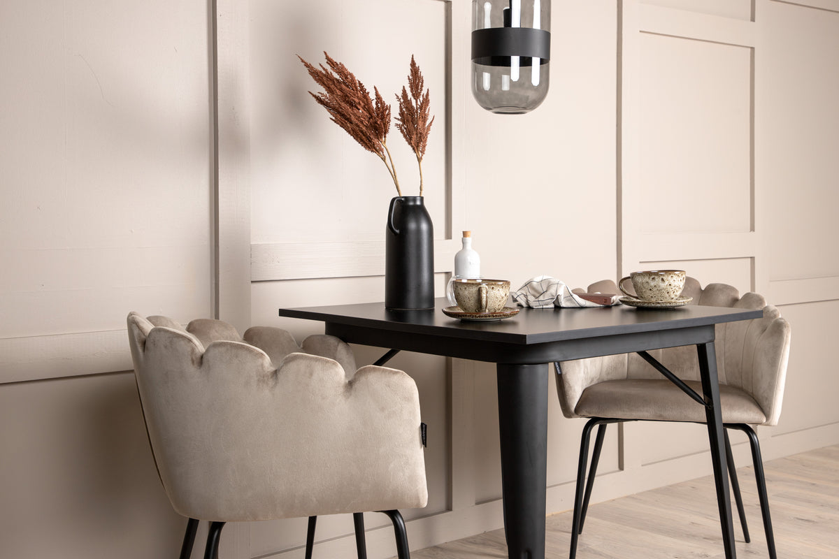 Venture Design Limhamn & Tempe Matstolar Beige + Rektangulära Matbord 80 x 80 Svart