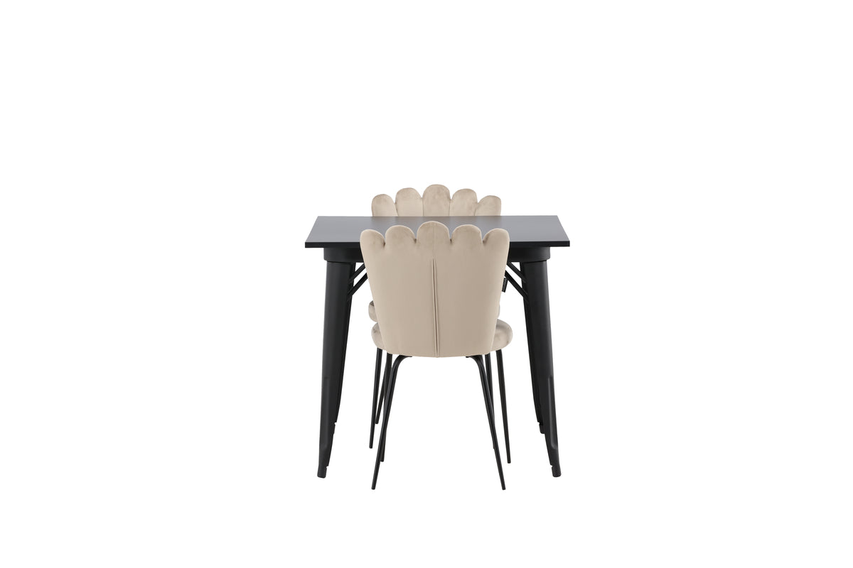Venture Design Limhamn & Tempe Matstolar 2-pack Beige + Rektangulära Matbord 80 x 80 Svart