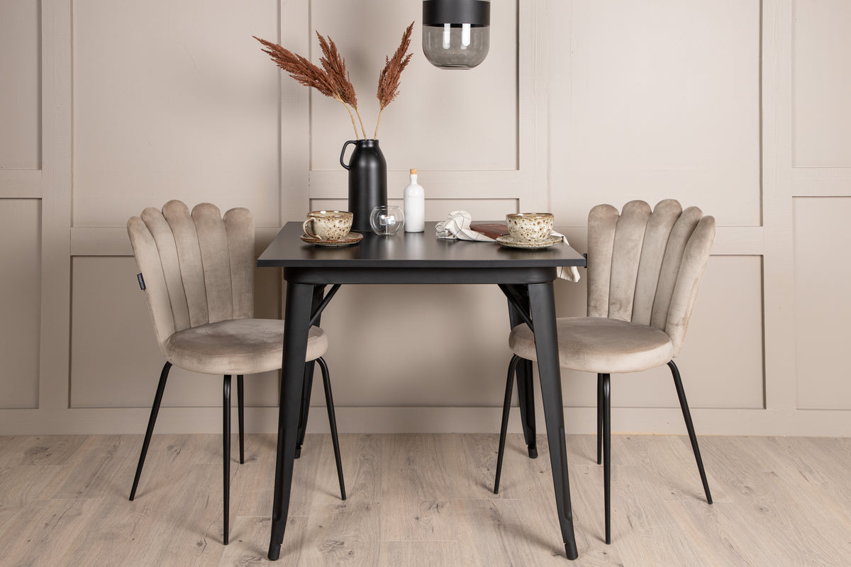 Venture Design Limhamn & Tempe Matstolar 2-pack Beige + Rektangulära Matbord 80 x 80 Svart
