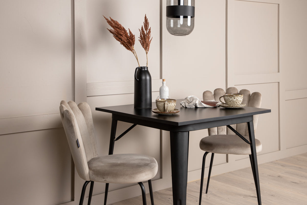 Venture Design Limhamn & Tempe Matstolar 2-pack Beige + Rektangulära Matbord 80 x 80 Svart