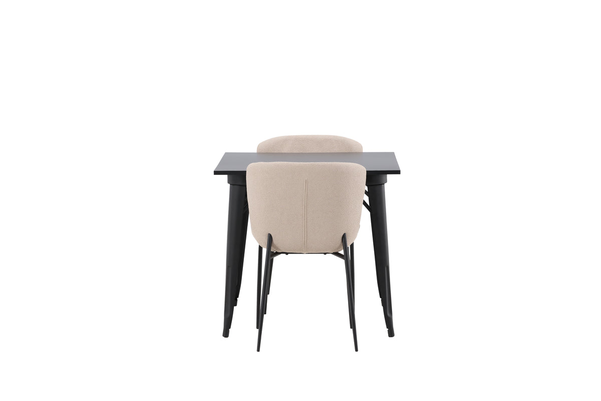 Venture Design Tempe & Modesto Rektangulära Matbord 80 x 80 Svart + Matstolar 2-pack Beige