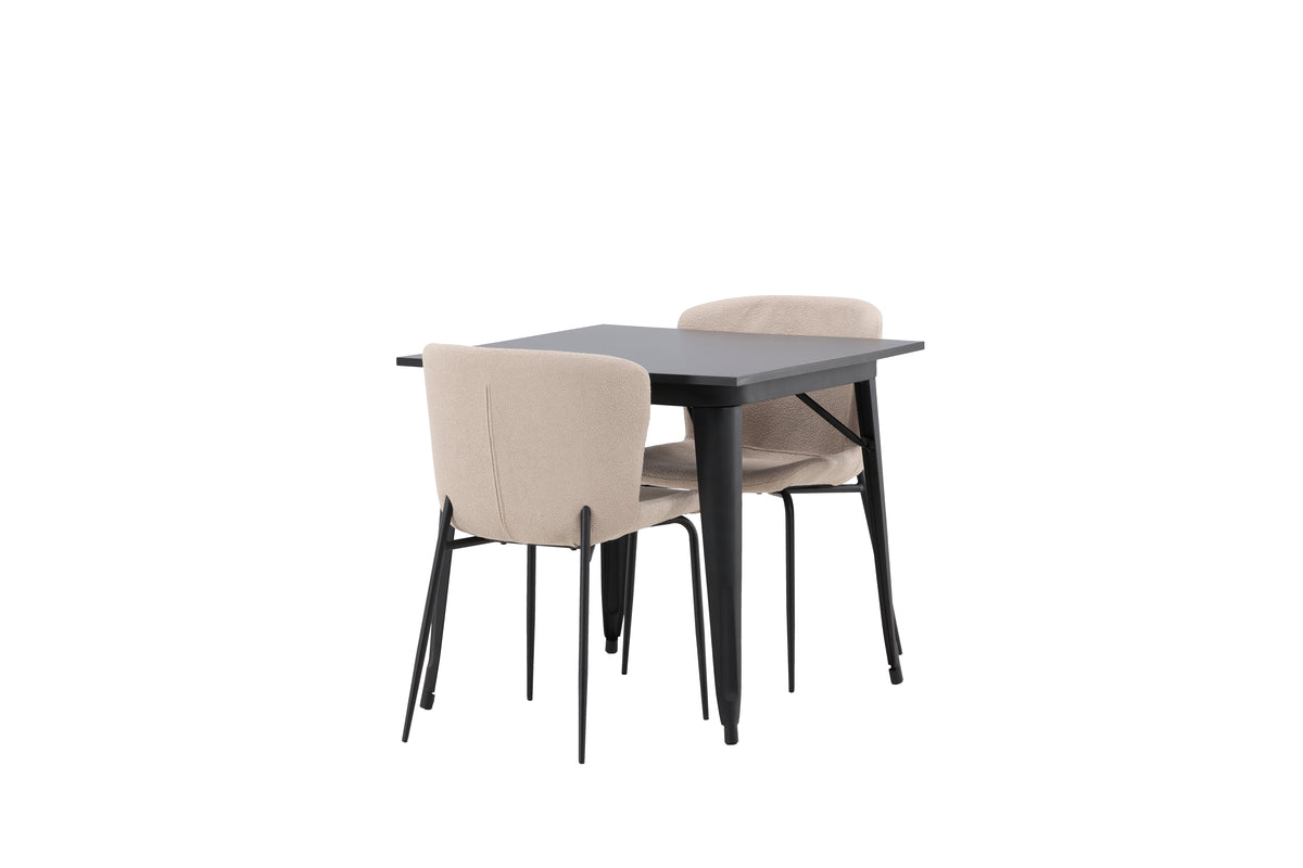 Venture Design Tempe & Modesto Rektangulära Matbord 80 x 80 Svart + Matstolar 2-pack Beige