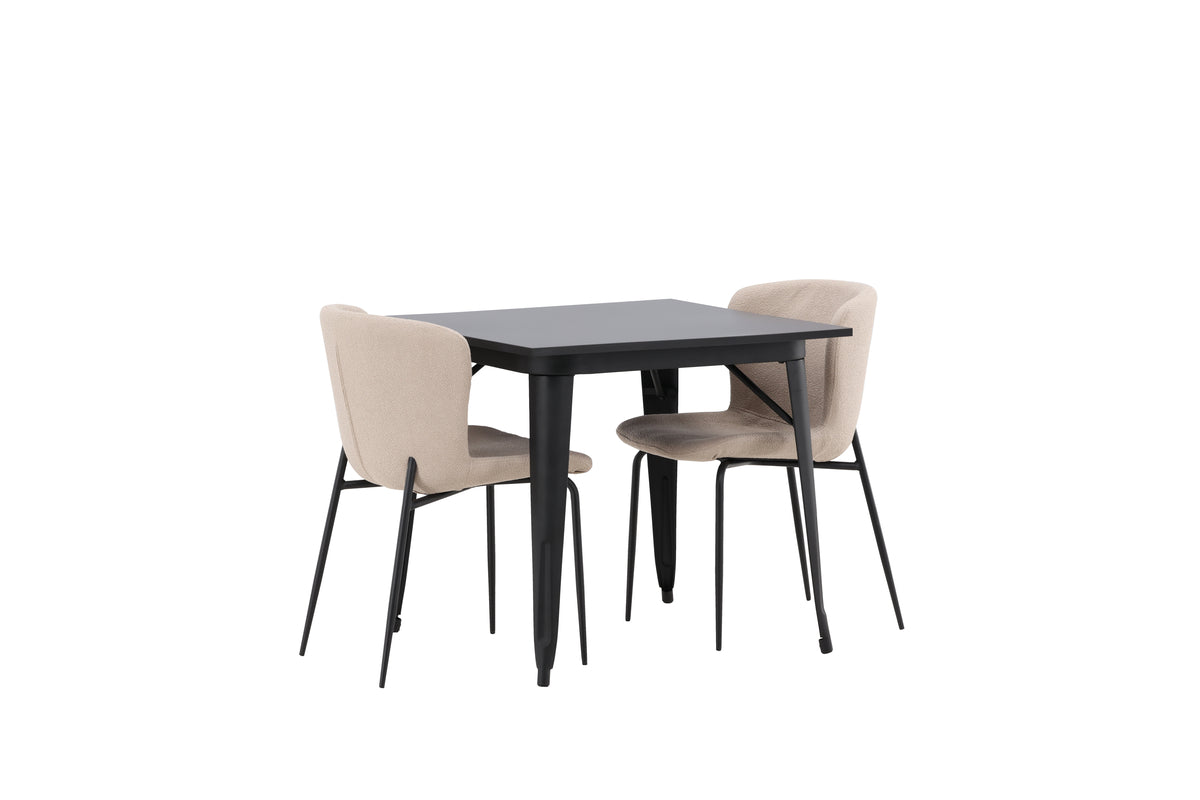 Venture Design Tempe & Modesto Rektangulära Matbord 80 x 80 Svart + Matstolar 2-pack Beige