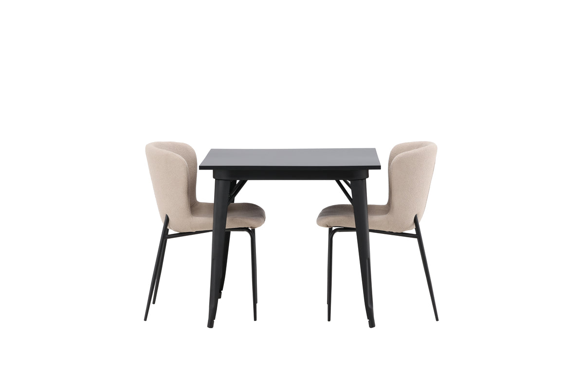 Venture Design Tempe & Modesto Rektangulära Matbord 80 x 80 Svart + Matstolar 2-pack Beige
