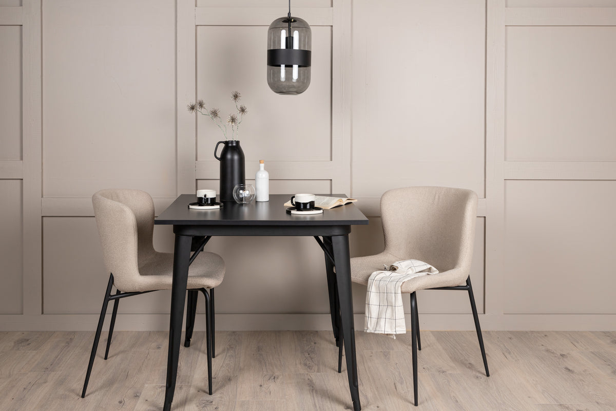 Venture Design Tempe & Modesto Rektangulära Matbord 80 x 80 Svart + Matstolar 2-pack Beige