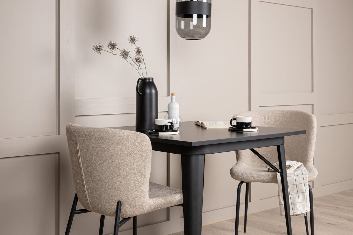Venture Design Tempe & Modesto Rektangulära Matbord 80 x 80 Svart + Matstolar 2-pack Beige