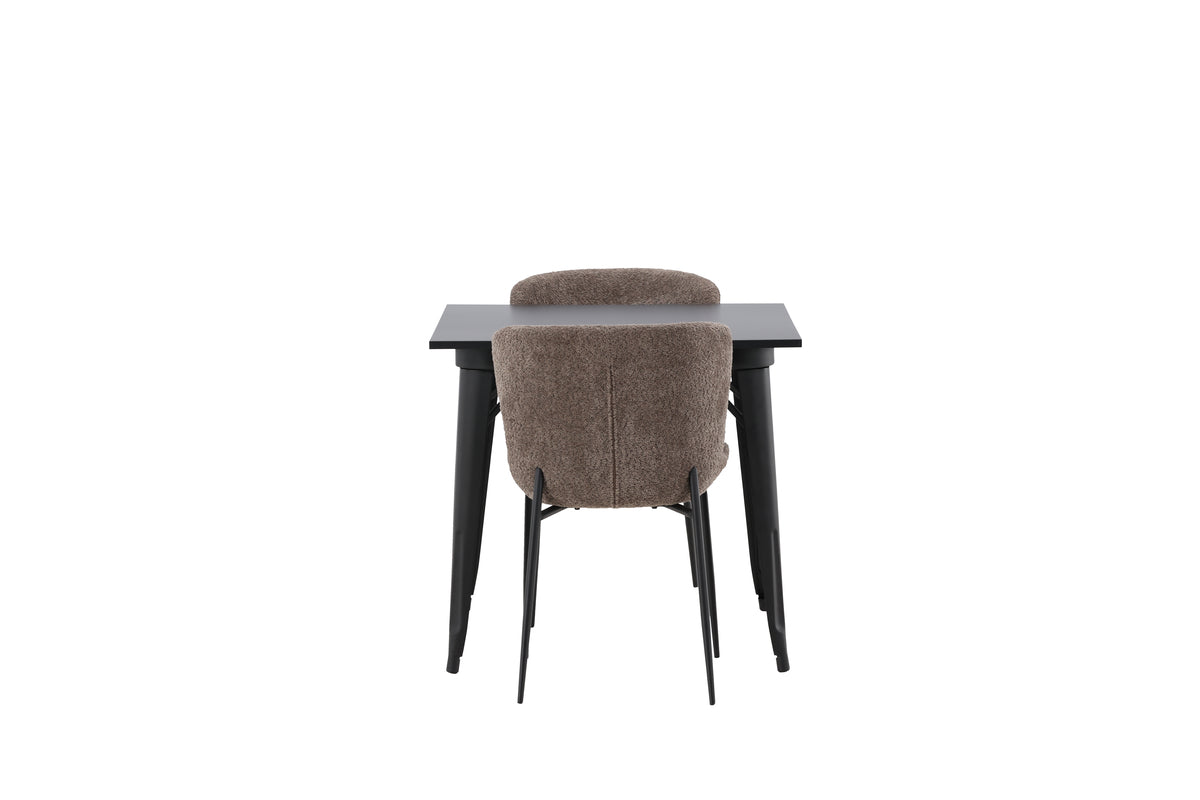 Venture Design Tempe & Modesto Rektangulära Matbord 80 x 80 Svart + Matstolar 2-pack Brun