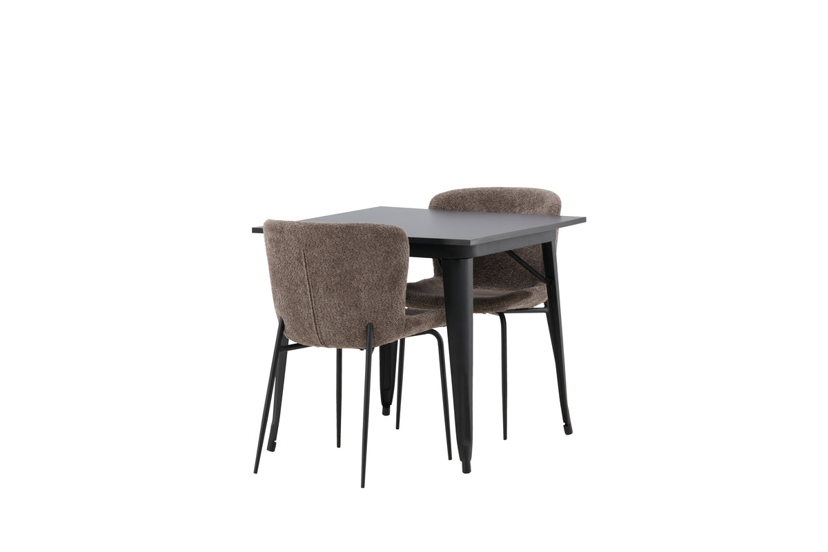 Venture Design Tempe & Modesto Rektangulära Matbord 80 x 80 Svart + Matstolar 2-pack Brun