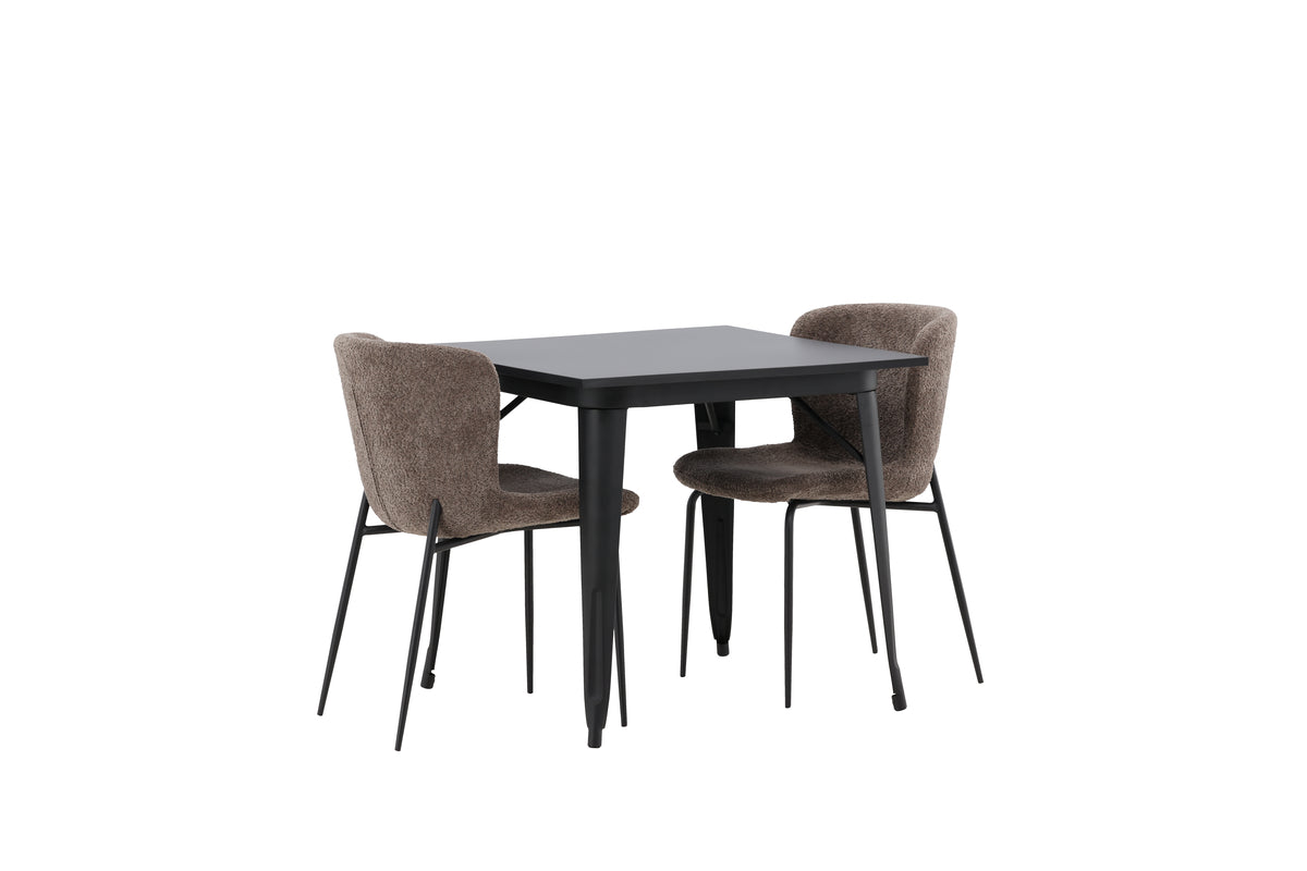 Venture Design Tempe & Modesto Rektangulära Matbord 80 x 80 Svart + Matstolar 2-pack Brun