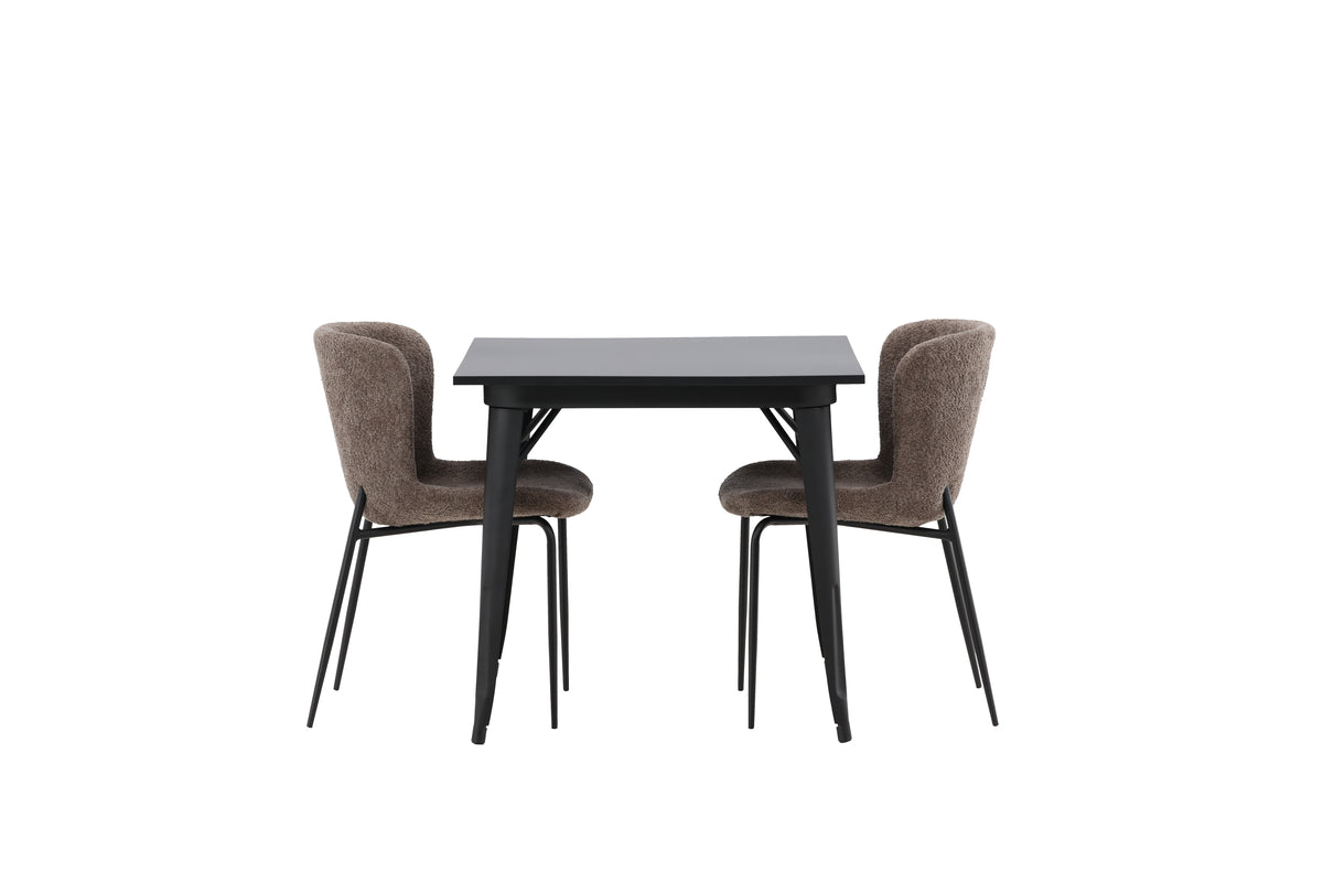 Venture Design Tempe & Modesto Rektangulära Matbord 80 x 80 Svart + Matstolar 2-pack Brun