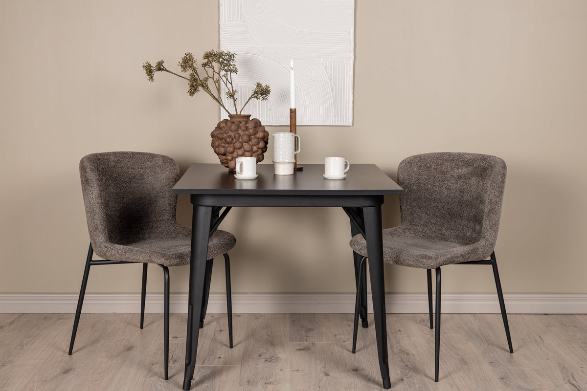 Venture Design Tempe & Modesto Rektangulära Matbord 80 x 80 Svart + Matstolar 2-pack Brun