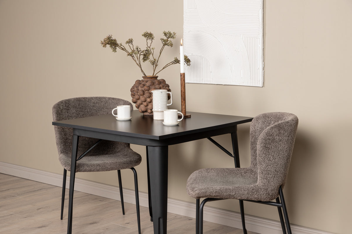 Venture Design Tempe & Modesto Rektangulära Matbord 80 x 80 Svart + Matstolar 2-pack Brun