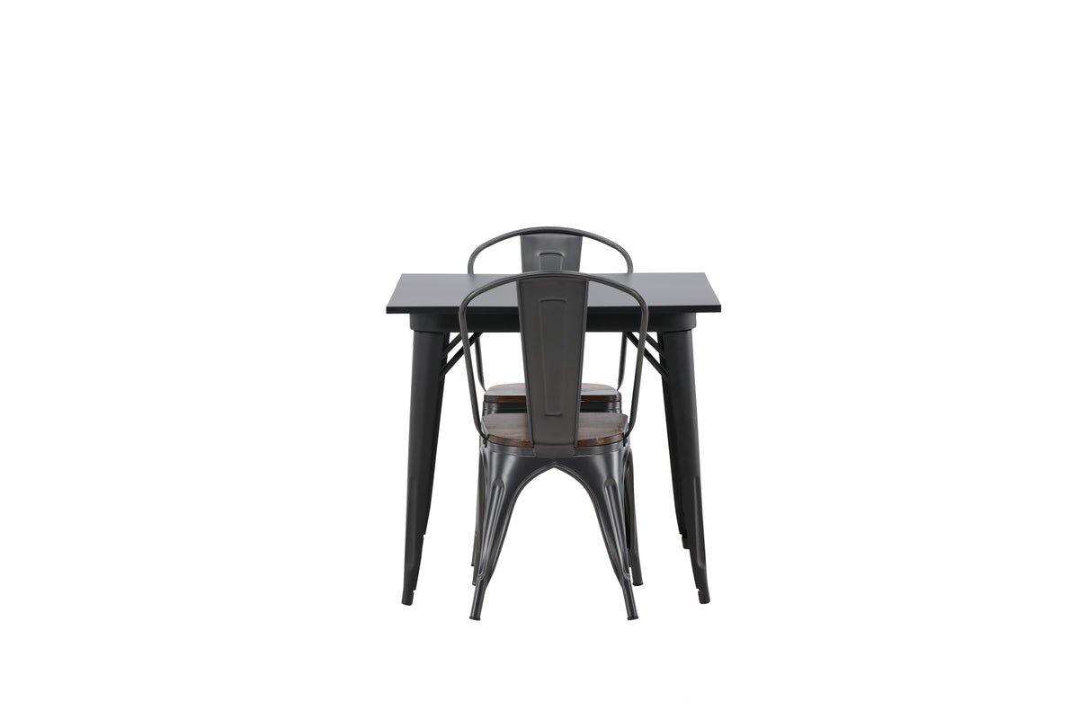 Venture Design Tempe Rektangulära Matbord 80 x 80 Svart + Matstolar 2-pack Valnöt