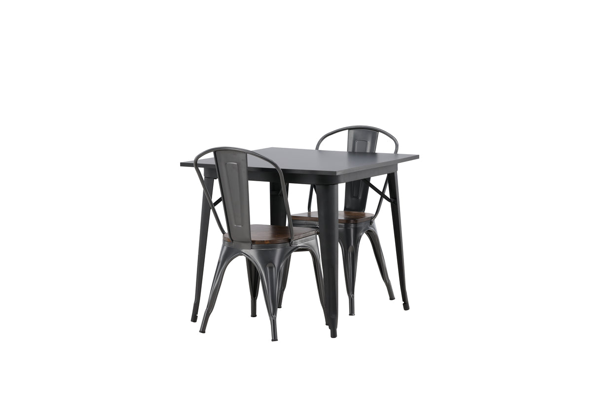 Venture Design Tempe Rektangulära Matbord 80 x 80 Svart + Matstolar 2-pack Valnöt