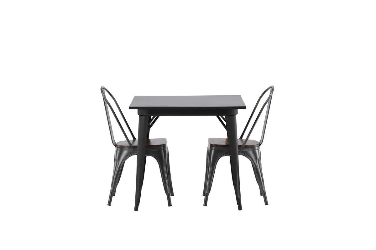 Venture Design Tempe Rektangulära Matbord 80 x 80 Svart + Matstolar 2-pack Valnöt