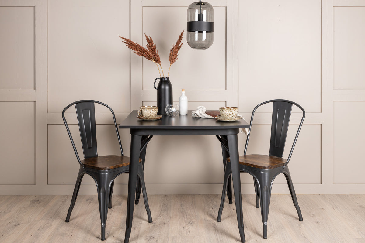 Venture Design Tempe Rektangulära Matbord 80 x 80 Svart + Matstolar 2-pack Valnöt