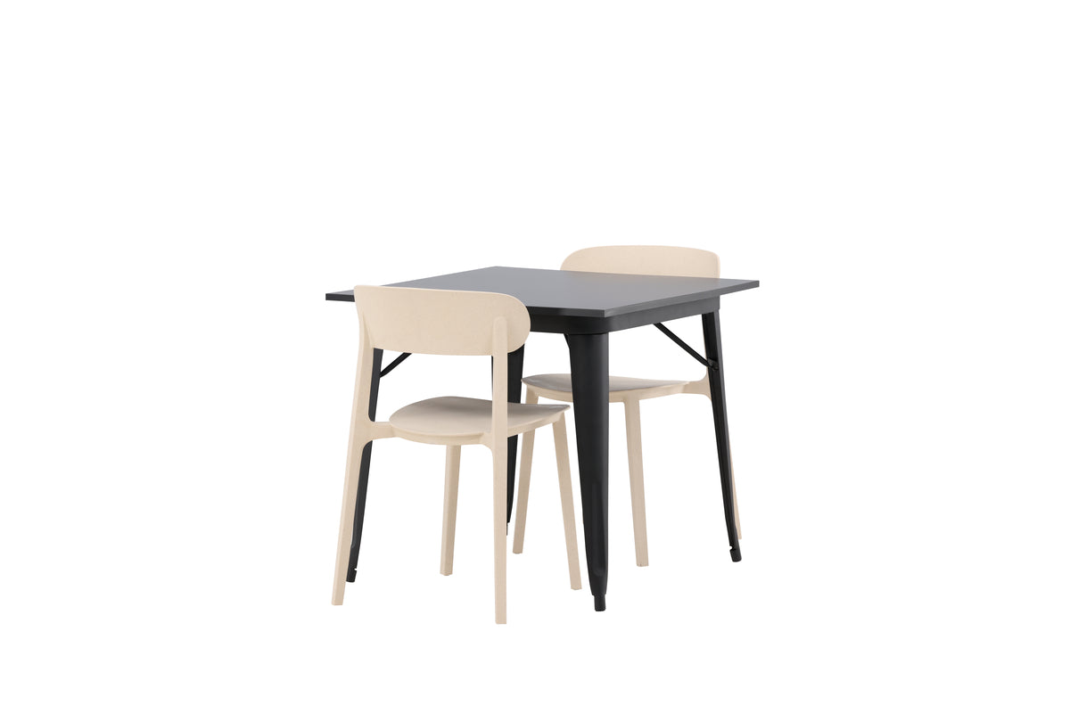 Venture Design Tempe & Åstol Rektangulära Matbord 80 x 80 Svart + Matstolar 2-pack Beige