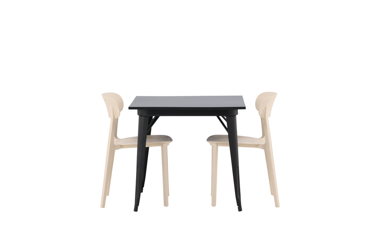 Venture Design Tempe & Åstol Rektangulära Matbord 80 x 80 Svart + Matstolar 2-pack Beige