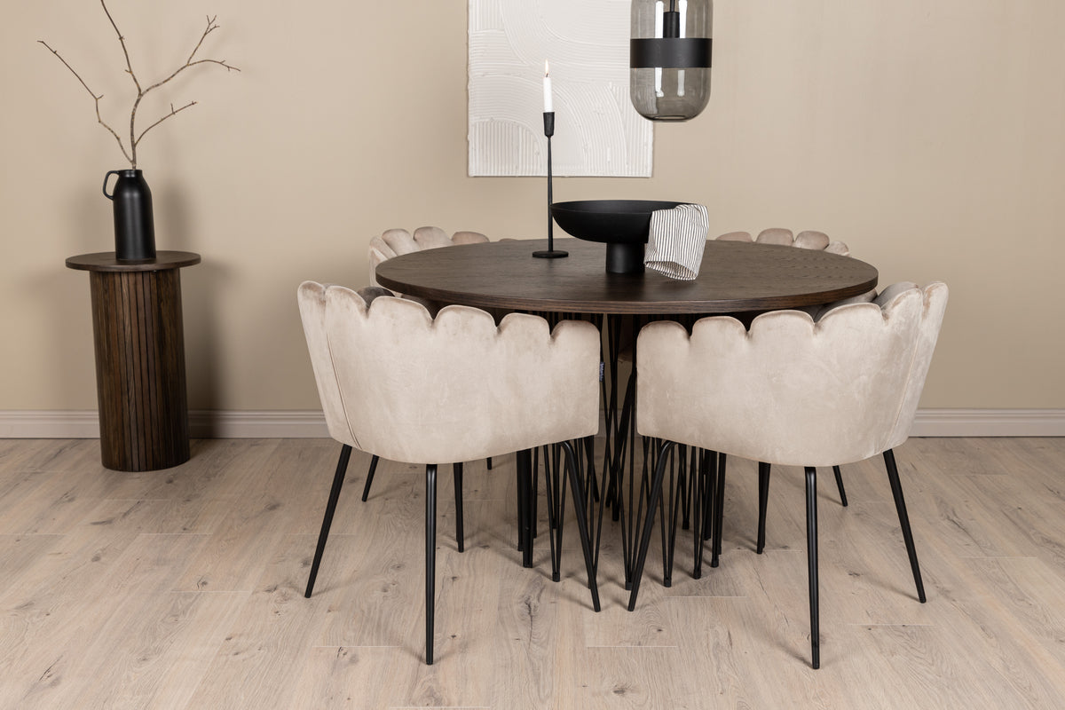 Venture Design Limhamn & Stone Matstolar Beige + Runda Matbord ⌀120 Mocka