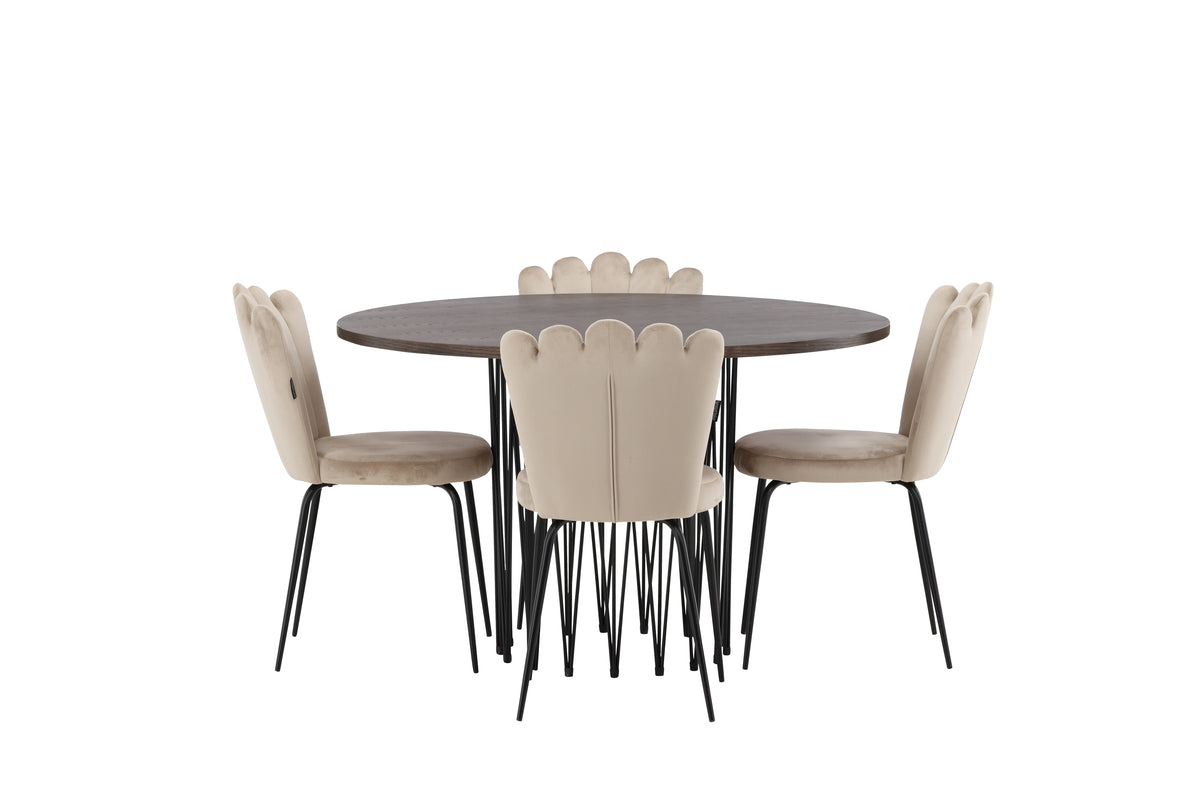 Venture Design Limhamn & Stone Matstolar 2-pack Beige + Runda Matbord ⌀120 Mocka