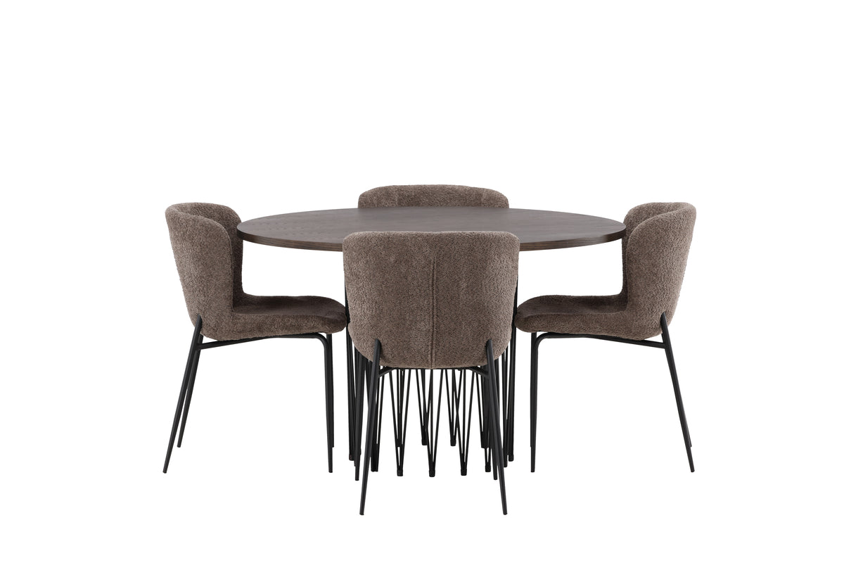 Venture Design Modesto & Stone Matstolar 2-pack Brun + Runda Matbord ⌀120 Mocka