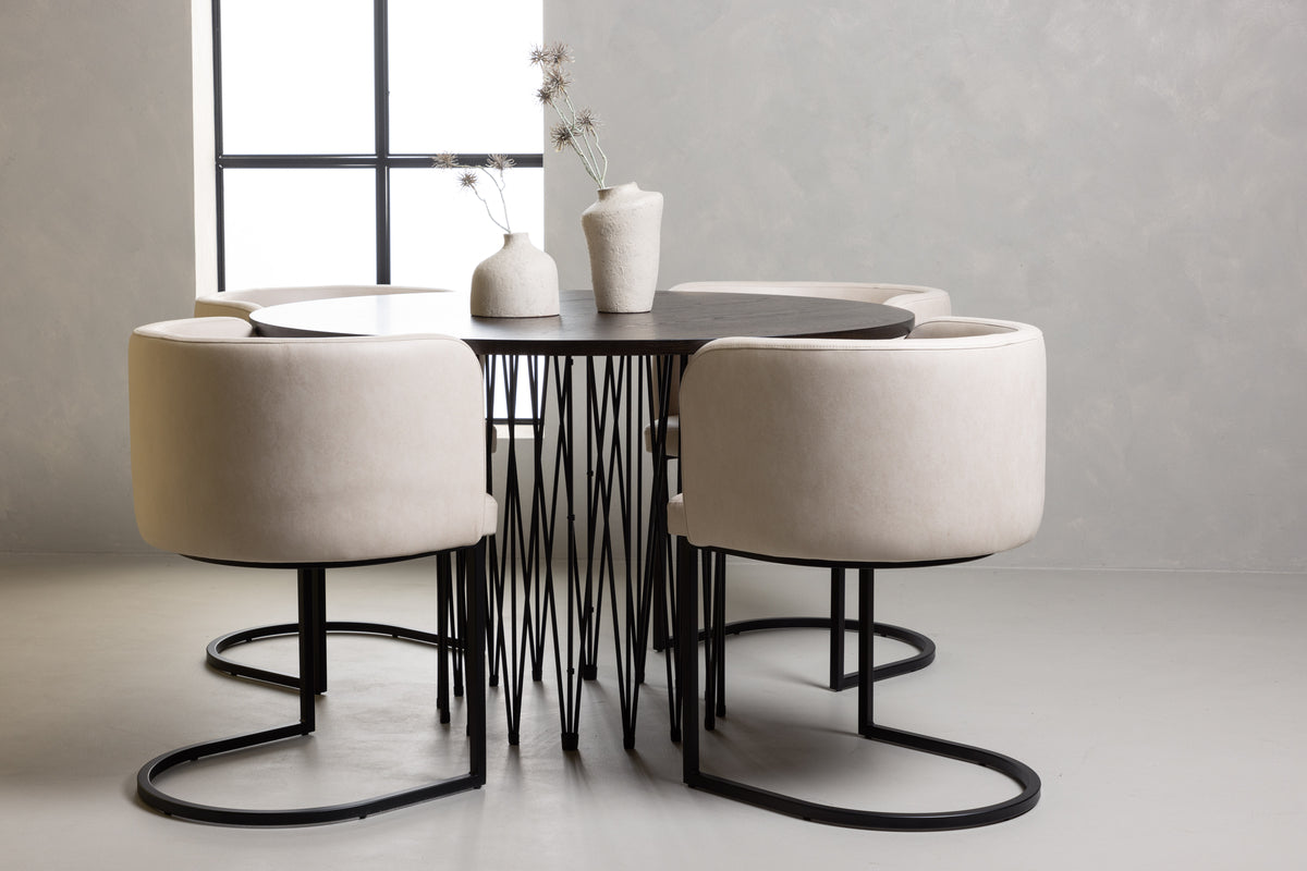 Venture Design Stone & Simrishamn Runda Matbord ⌀120 Mocka + Matstolar Beige