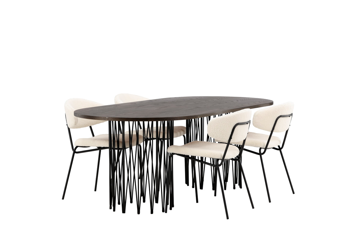 Venture Design Chico & Stone Matstolar 2-pack Vit + Ovala Matbord 220 x 100 Mocka