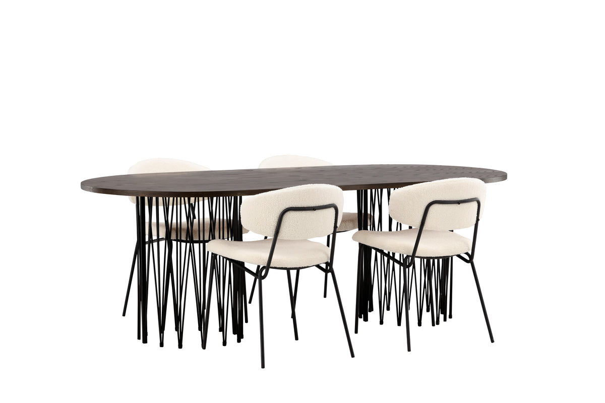 Venture Design Chico & Stone Matstolar 2-pack Vit + Ovala Matbord 220 x 100 Mocka