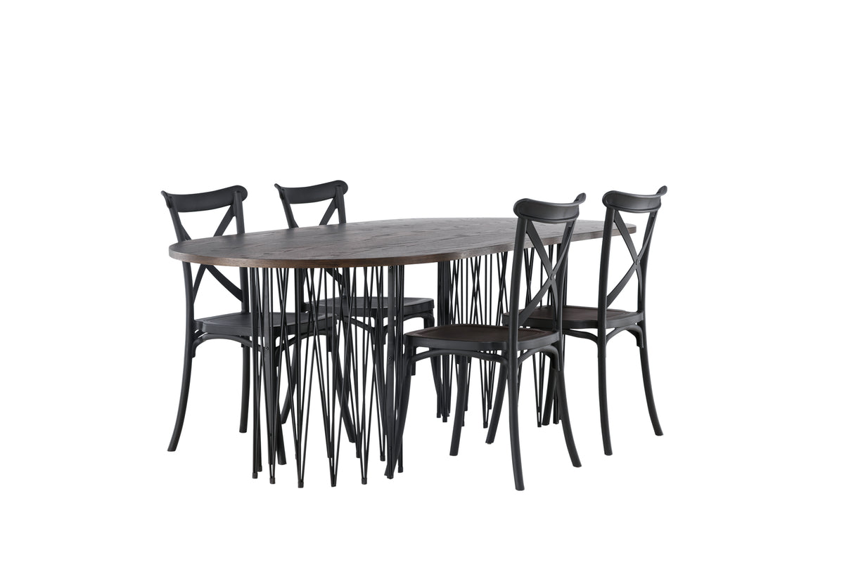 Venture Design Crosett & Stone Matstolar 2-pack Svart + Ovala Matbord 220 x 100 Mocka