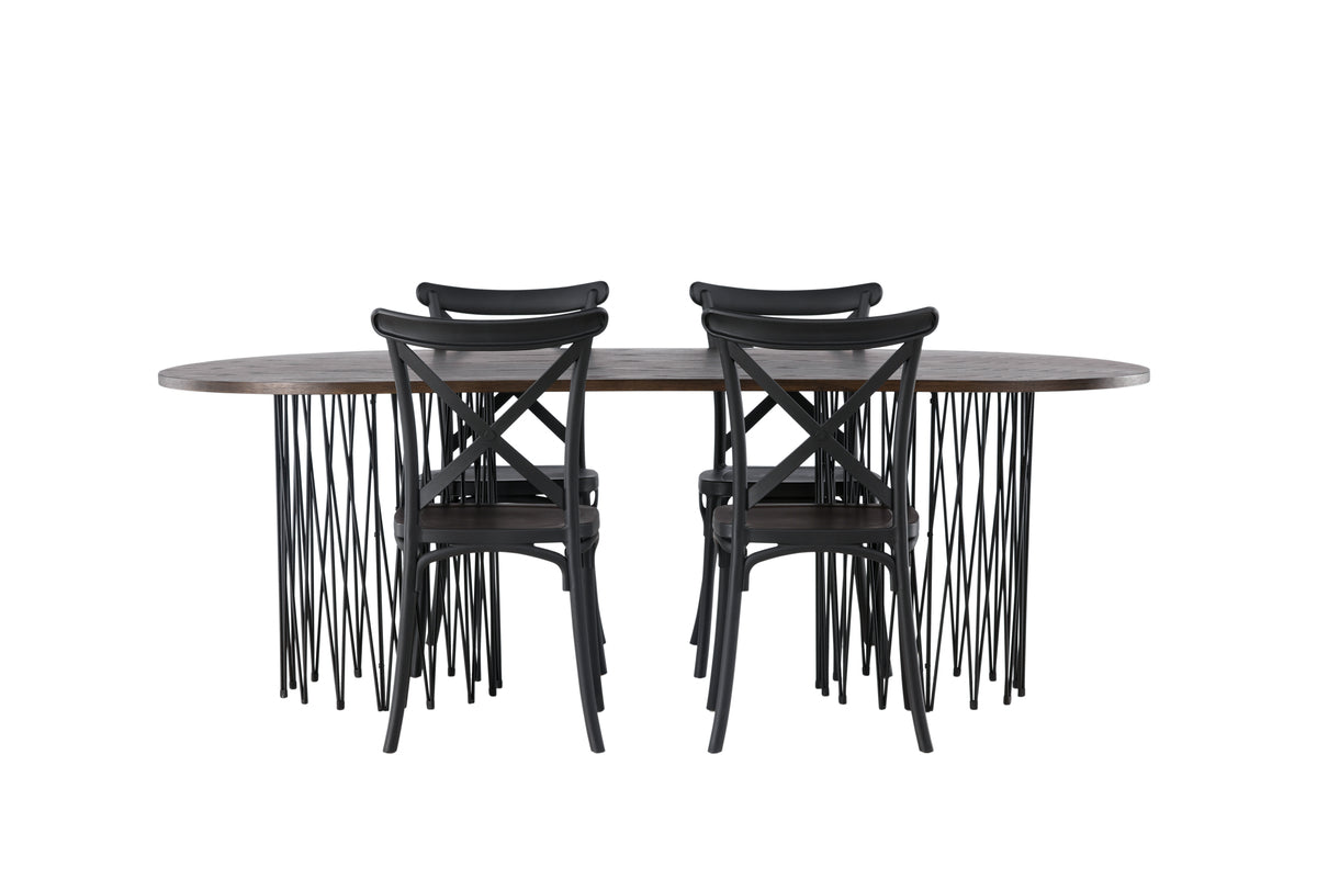 Venture Design Crosett & Stone Matstolar 2-pack Svart + Ovala Matbord 220 x 100 Mocka