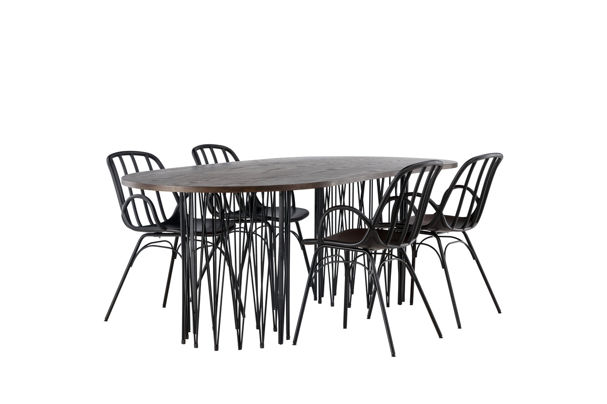 Venture Design Dyrön & Stone Matstolar 2-pack Svart + Ovala Matbord 220 x 100 Mocka