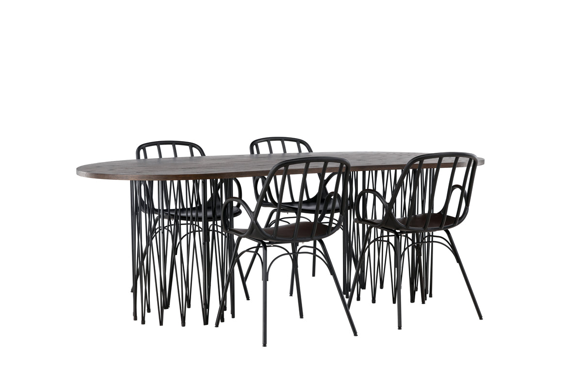 Venture Design Dyrön & Stone Matstolar 2-pack Svart + Ovala Matbord 220 x 100 Mocka