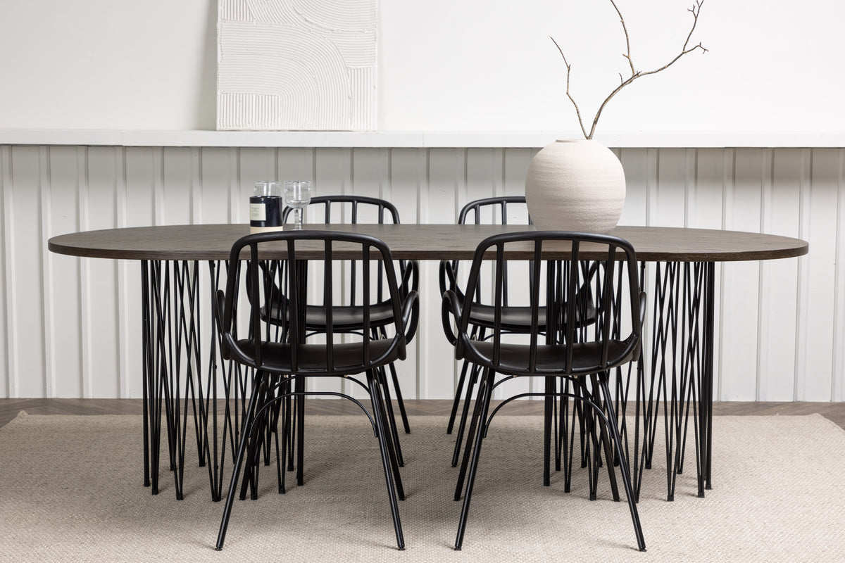 Venture Design Dyrön & Stone Matstolar 2-pack Svart + Ovala Matbord 220 x 100 Mocka