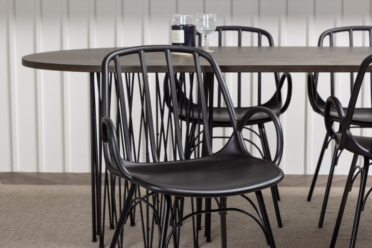Venture Design Dyrön & Stone Matstolar 2-pack Svart + Ovala Matbord 220 x 100 Mocka
