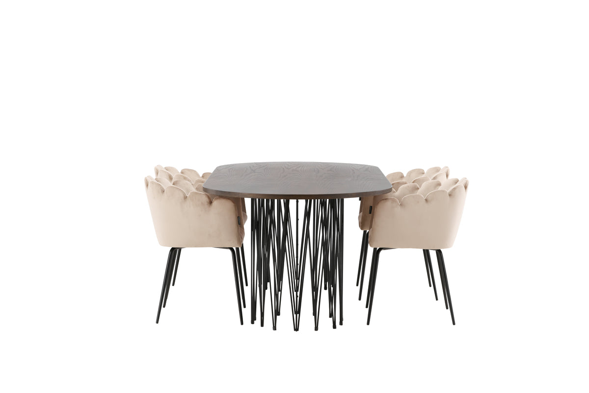 Venture Design Limhamn & Stone Matstolar Beige + Ovala Matbord 220 x 100 Mocka