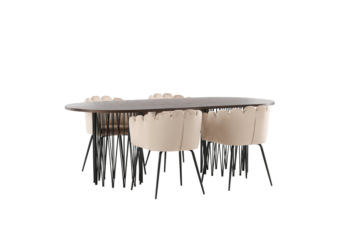 Venture Design Limhamn & Stone Matstolar Beige + Ovala Matbord 220 x 100 Mocka