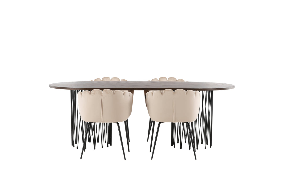 Venture Design Limhamn & Stone Matstolar Beige + Ovala Matbord 220 x 100 Mocka