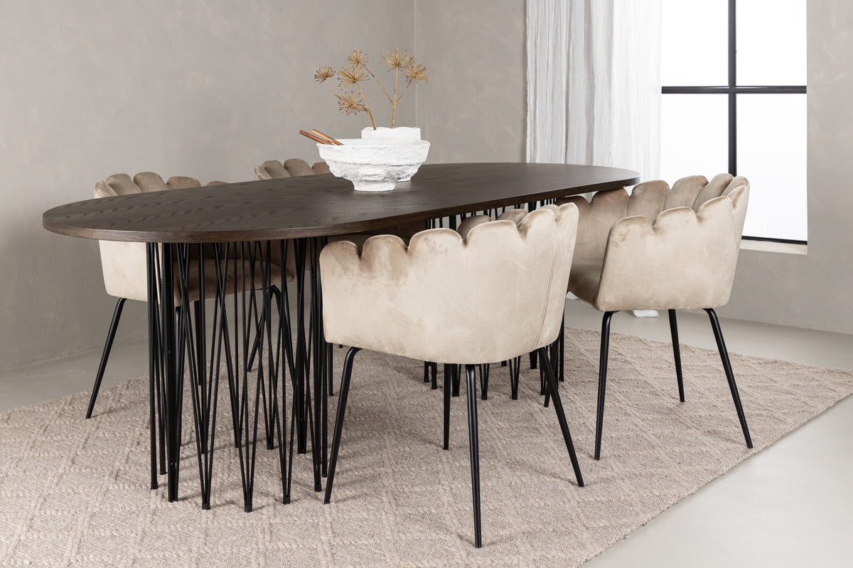 Venture Design Limhamn & Stone Matstolar Beige + Ovala Matbord 220 x 100 Mocka