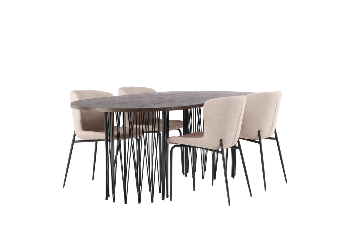 Venture Design Modesto & Stone Matstolar 2-pack Beige + Ovala Matbord 220 x 100 Mocka