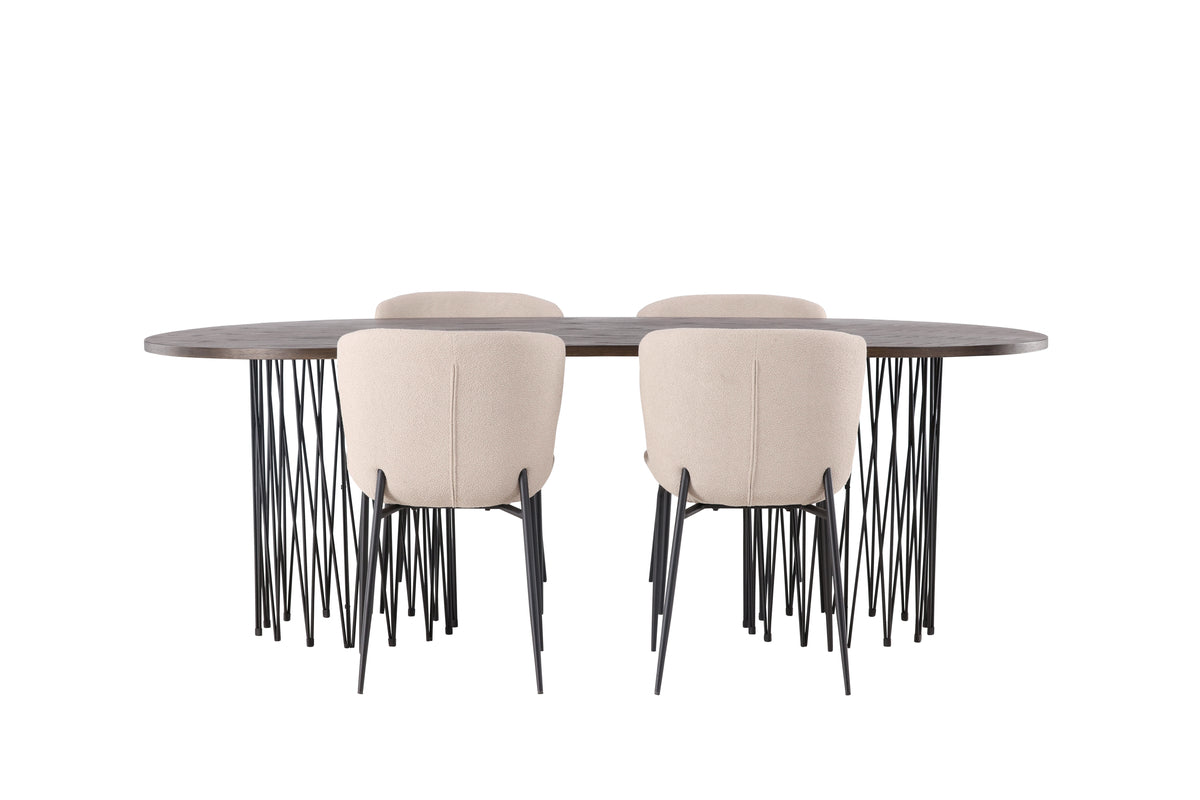 Venture Design Modesto & Stone Matstolar 2-pack Beige + Ovala Matbord 220 x 100 Mocka