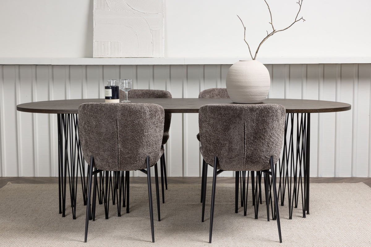 Venture Design Modesto & Stone Matstolar 2-pack Brun + Ovala Matbord 220 x 100 Mocka