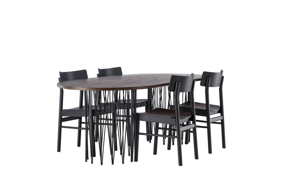 Venture Design Montros & Stone Matstolar 2-pack Svart + Ovala Matbord 220 x 100 Mocka