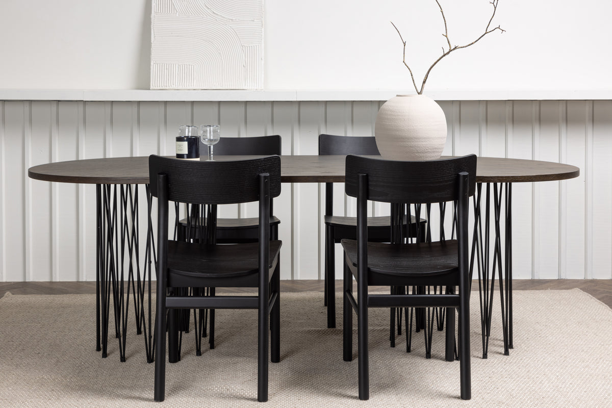 Venture Design Montros & Stone Matstolar 2-pack Svart + Ovala Matbord 220 x 100 Mocka