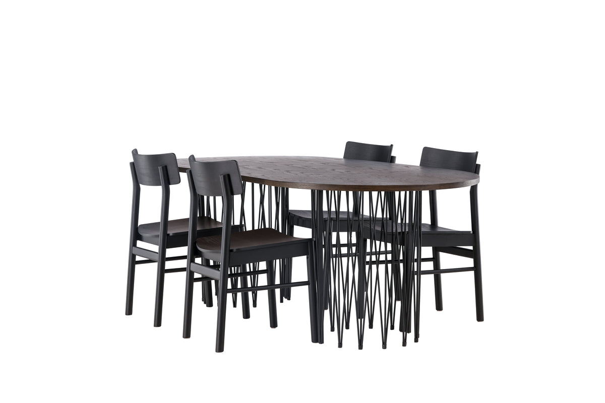 Venture Design Montros & Stone Matstolar 2-pack Svart + Ovala Matbord 220 x 100 Mocka
