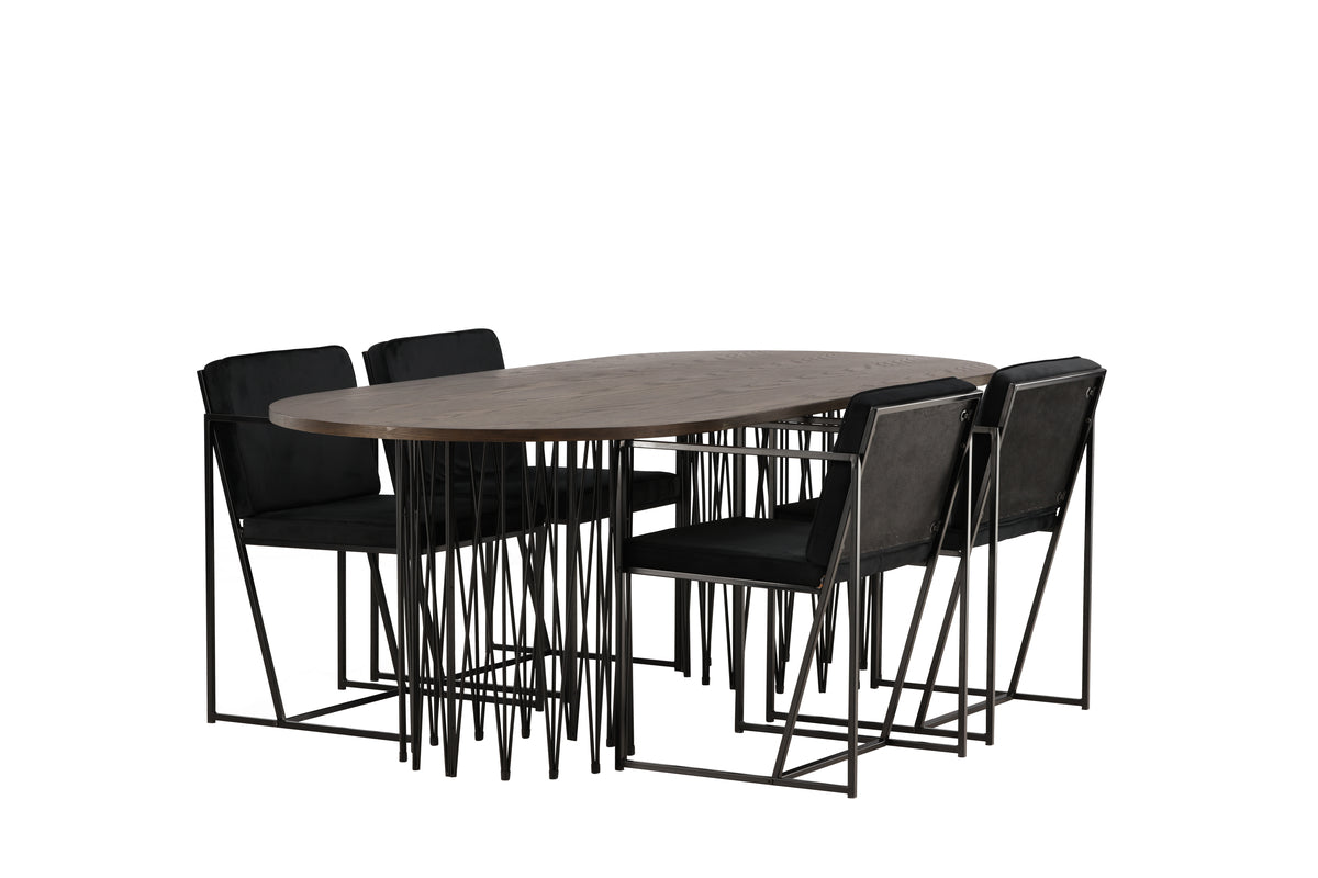 Venture Design Richmond & Stone Matstolar 2-pack Svart + Ovala Matbord 220 x 100 Mocka