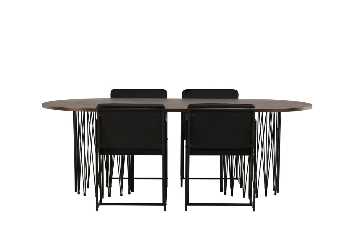 Venture Design Richmond & Stone Matstolar 2-pack Svart + Ovala Matbord 220 x 100 Mocka