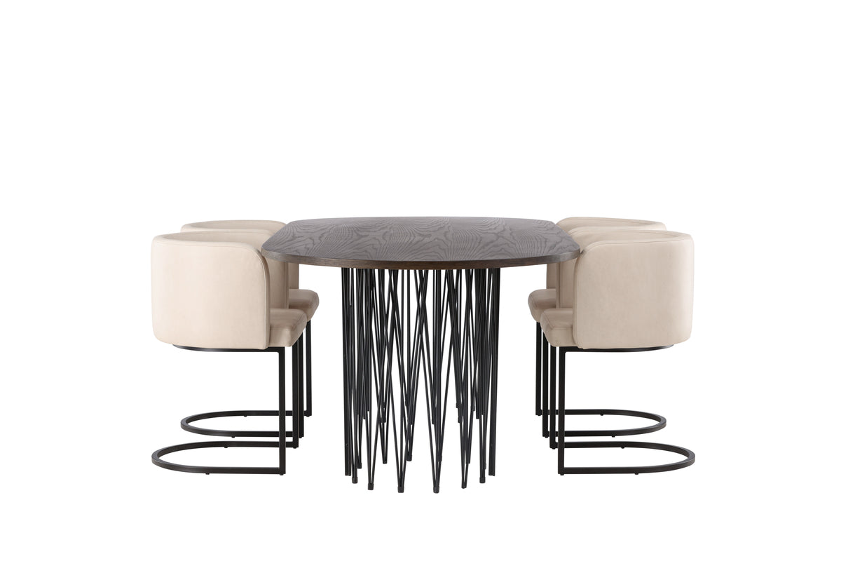 Venture Design Stone & Simrishamn Ovala Matbord 220 x 100 Mocka + Matstolar Beige