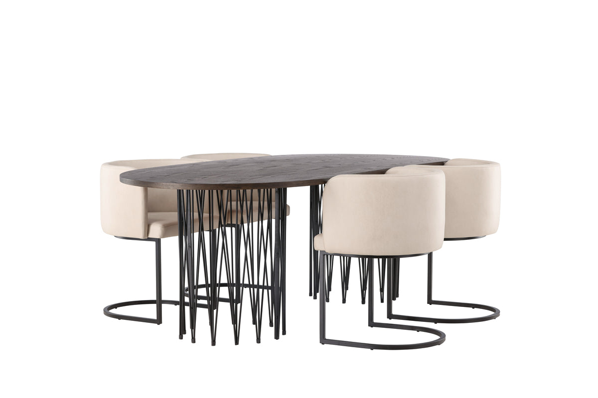 Venture Design Stone & Simrishamn Ovala Matbord 220 x 100 Mocka + Matstolar Beige
