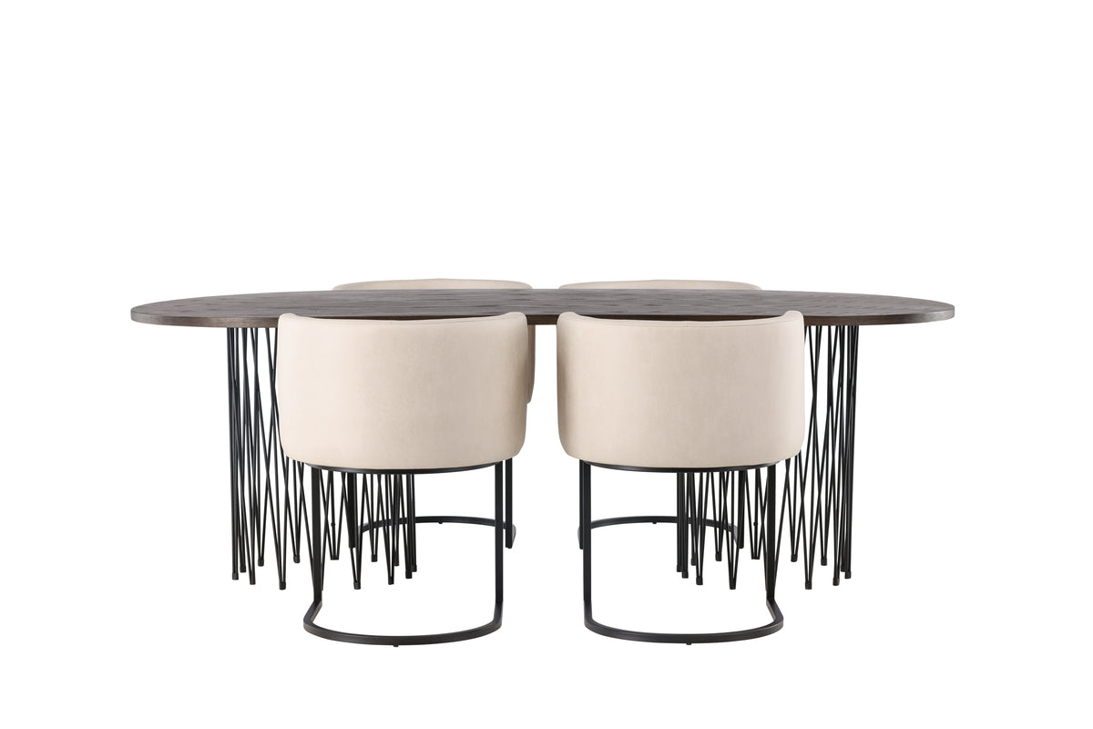 Venture Design Stone & Simrishamn Ovala Matbord 220 x 100 Mocka + Matstolar Beige