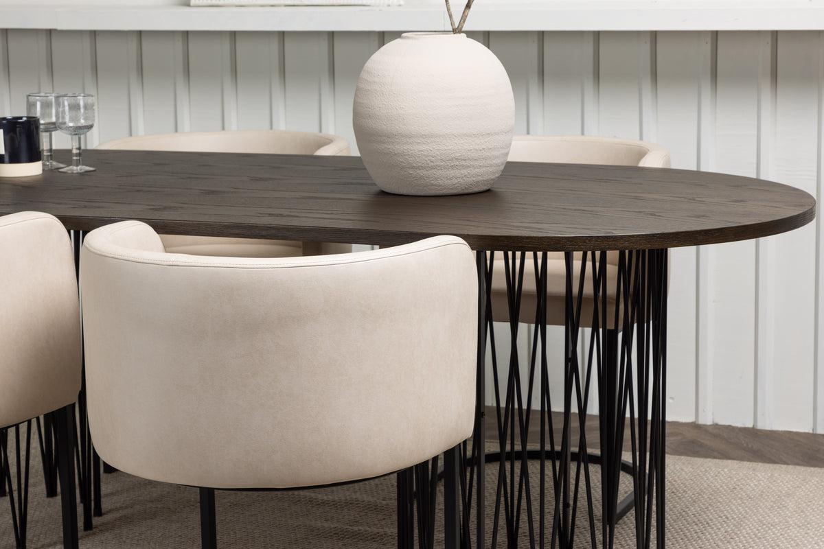 Venture Design Stone & Simrishamn Ovala Matbord 220 x 100 Mocka + Matstolar Beige